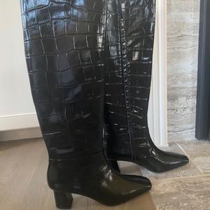 3.1 Phillip Lim Tess Square-Toe Tall Croc-Embossed Leather Knee-High boots